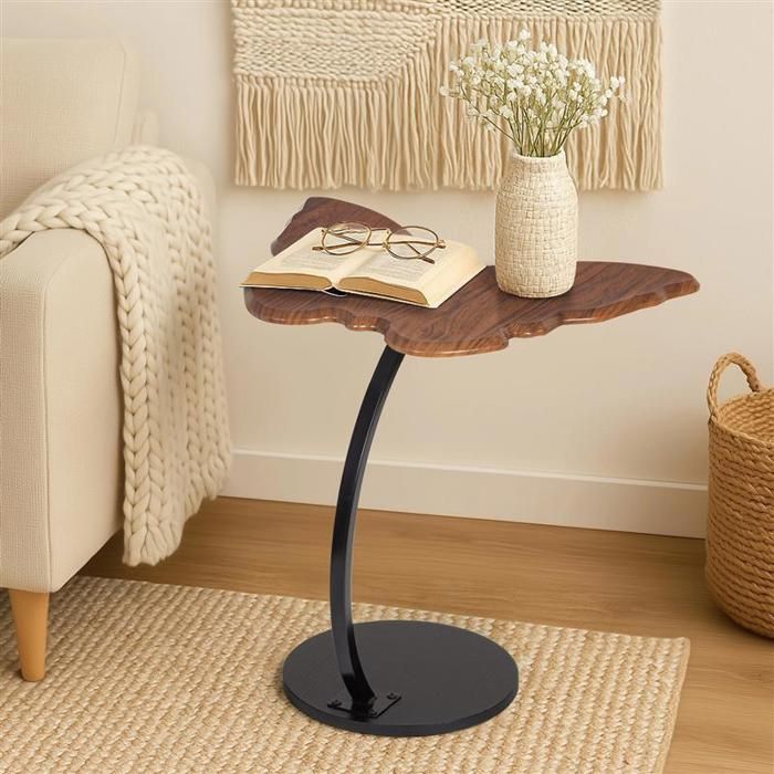Todeco Table dappoint bout de canapé Papillon Design Table Basse en Forme de C Table mobile avec cadre en Acier
