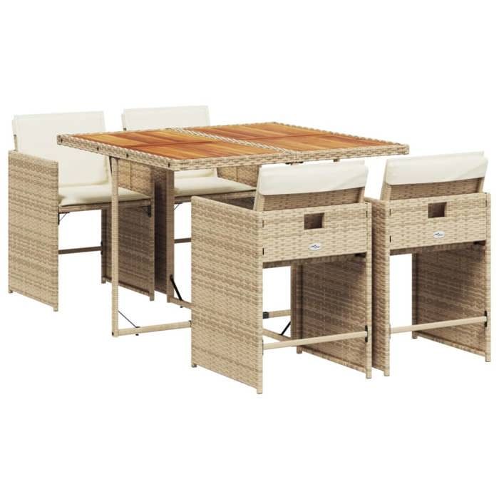 Luxueux Ensemble à manger de jardin avec coussins 5- WINFR - Beige poly rotin EU3612