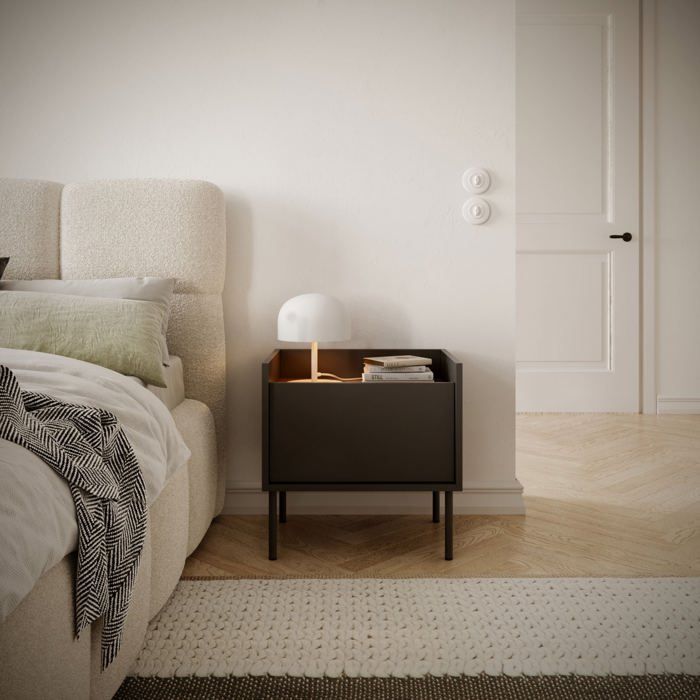Table de chevet 1 portes – TOVI– Noir/Noyer du Wisconsin – 50 cm