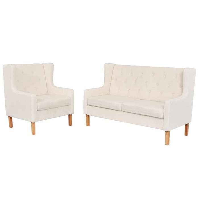 Ensemble de Canapés - vidaXL - 2 pcs - Tissu Blanc Crème - Cadre Bois - Assemblage Facile