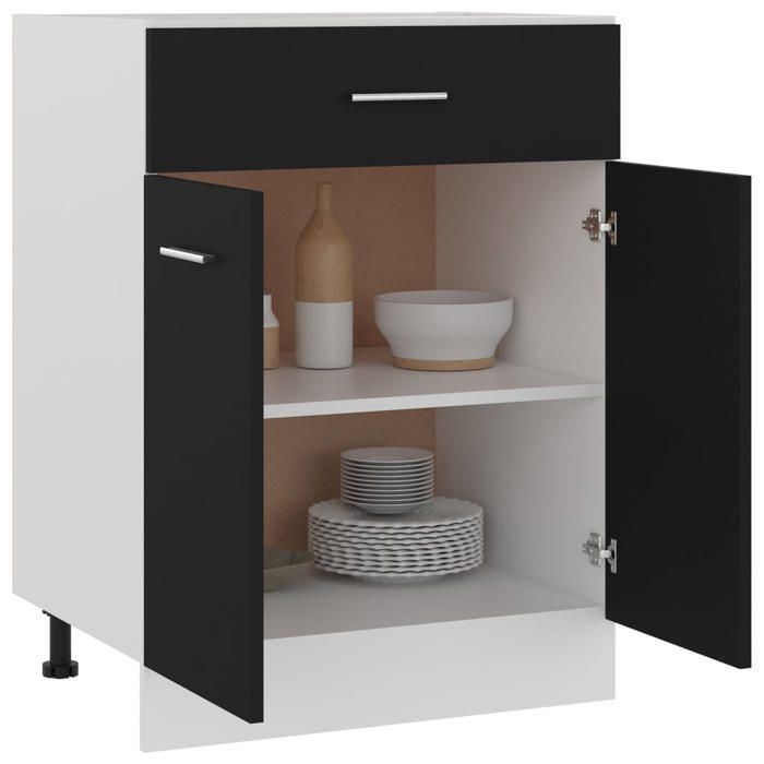 Noir Armoire à tiroirs - MANGO - BUFFET CUISINE - Lyon - Noir 60x46x815 cm Bois dingénierie FR451