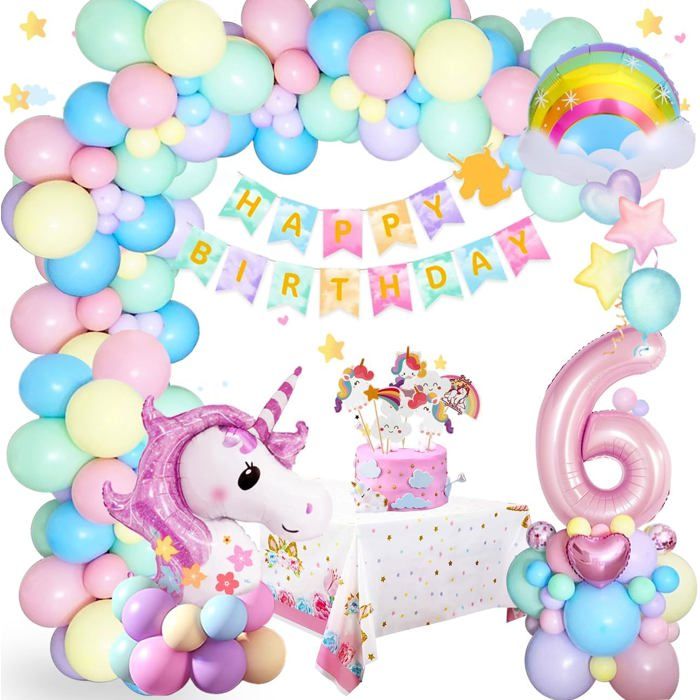 MACULPER Ballons licorne 4 ans - Décoration d'anniversaire d'enfant - Ballon en aluminium - Licorne arc-en-ciel - Décoration d'anniversaire d'enfant pour filles de 4 ans