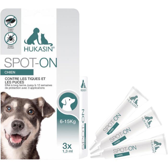 Spot On pour Chien – Protection Antipuces et Antitiques à l’Icaridine – Action 12 Semaines – 3 Pipettes