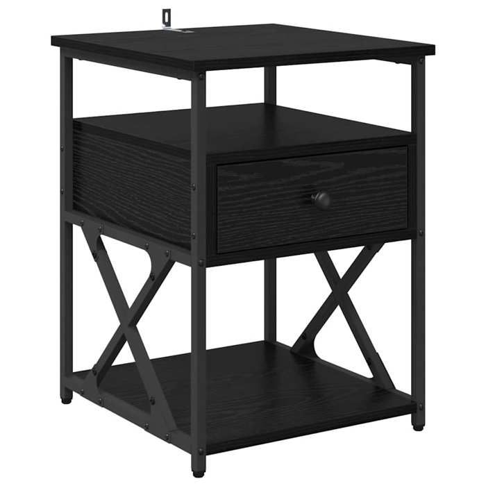 Table de chevet moderne - GKO - 40x42x55 cm - 1 tiroir - Noir - Bois dingénierie - Pieds en acier - Cadre métallique
