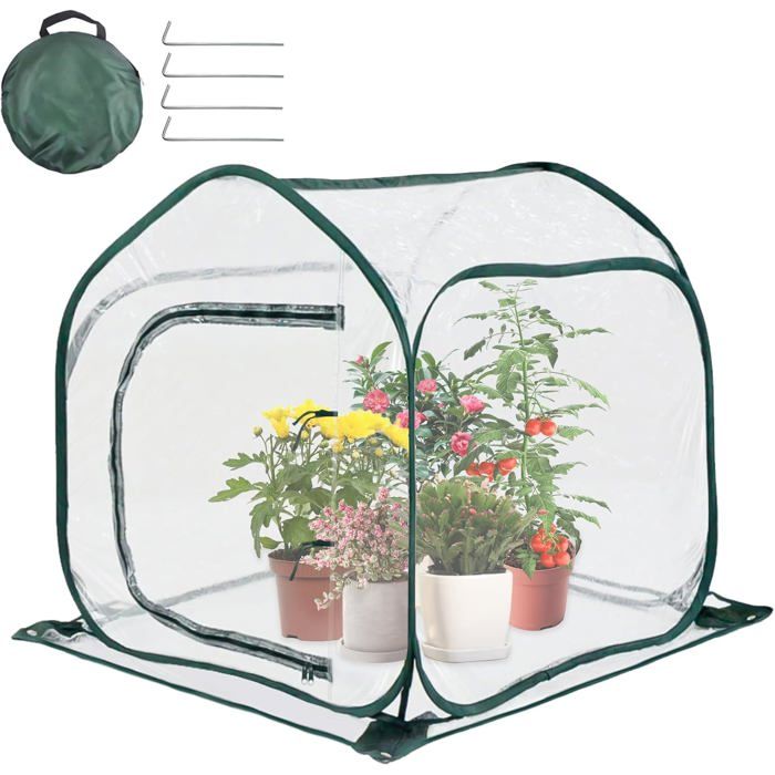 Mini serre pop-up en PVC - DOK - 80x80x80 cm - Protection hivernale - Transparent - Imperméable - Coupe-vent