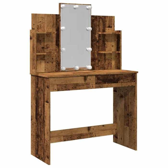 Moderne Coiffeuse pour Chambre - jills - avec lumières LED - vieux bois 96x40x142 cm CCC532