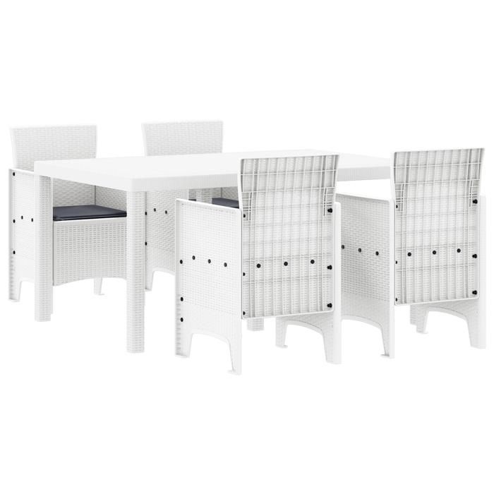 UNIQUE* Ensemble de Dîner de Jardin 5 Pièces - UU - style rustique - avec Coussins Blanc Poly Rattan TT877