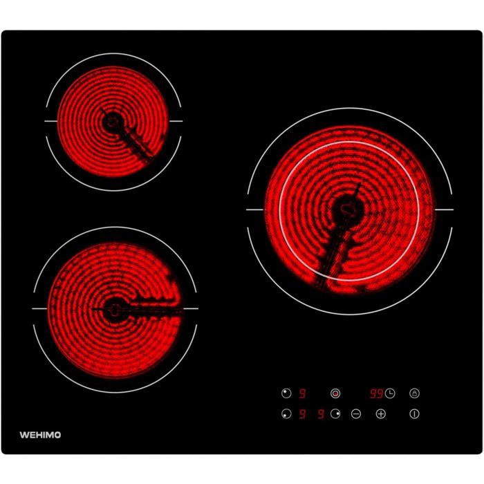 Plaque de cuisson - WEHIMO - Vitrocéramique - 3 feux - 5500W - Noir - 59x52 cm