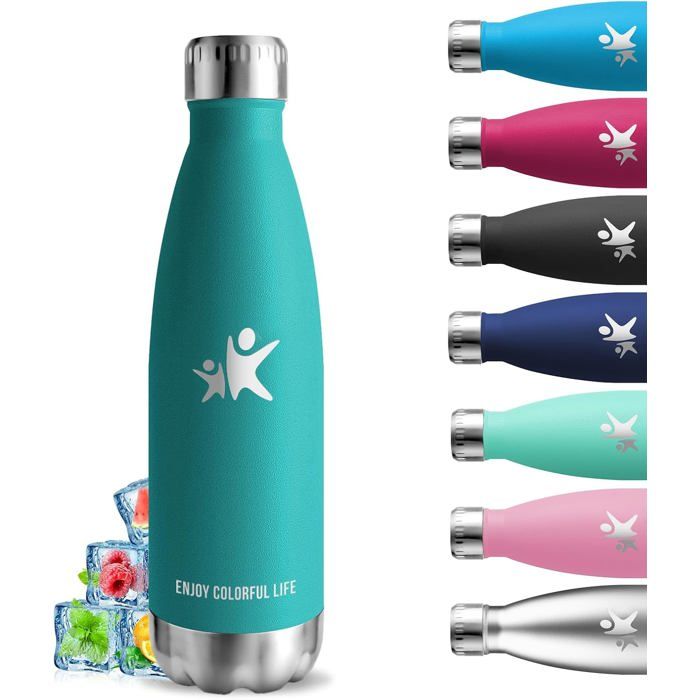 TRAHOO-Gourde- 500ml- Gourde Isotherme Sans BPA Gourde Inox 24h Froid & 12h Chaud Gourde Metal Anti Fuite Gourde Reutil[J218]