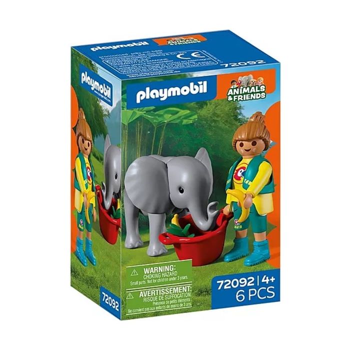 Set PLAYMOBIL - PLAYMOBIL - 72092 - Éléphanteau et gardien de zoo - 6 pièces - Dès 4 ans
