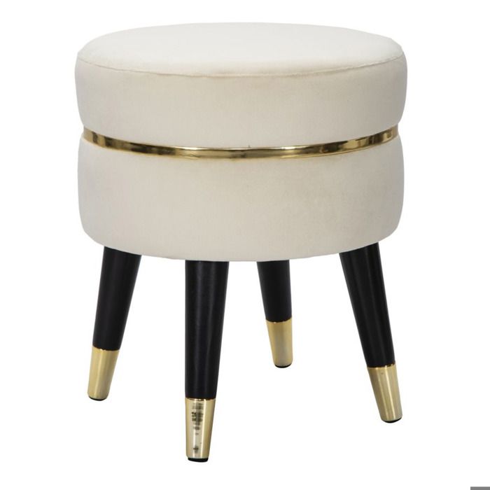 Tabouret Paris crème et or en tissu sur pieds noirs – Ø 35 x H 40 5 cm - Réf. VK8681847399407