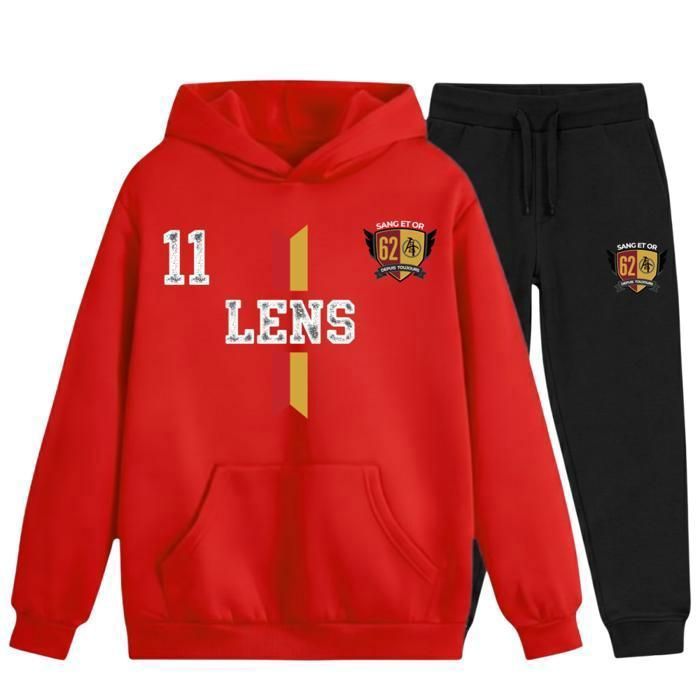 Survêtement de Foot Enfant inspiré Lens rouge - Sweat à Capuche et Pantalon - - Rouge