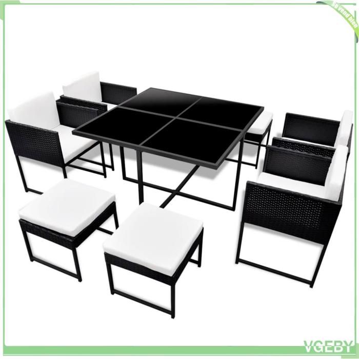 Ensemble à manger dextérieur - FAFEICY - 42759 - Résine tressée - Noir - 8 personnes