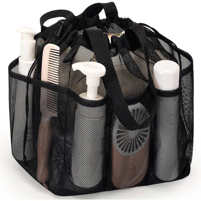Sac De Douche En Maille Avec Cordon De Serrage 8 Poches Modèle 28 x 25 x 25 cm Noir Voyage/Gym/Camping