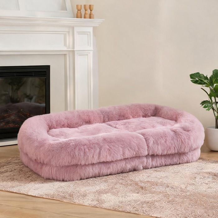 Méridienne 5 positions réglables en mousse et peluche polyester coloris classique pink structure fer