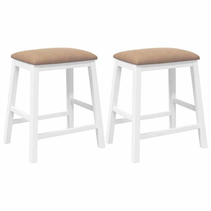 Chaises de bar avec coussins - (Lot de 2) - Fauteuils cuisine - blanc bois massif dhévéa 52x41x63 cm V1897