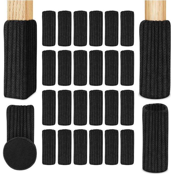 Lot de 24 chaussettes pour pieds de chaise feutre double épaisseur antidérapant protège rayures/bruit circonf. 6-18cm.