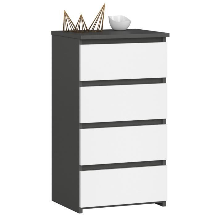 Commode AKORD CL4 Gris Graphite 40 cm 4 tiroirs façade Blanche 40x35x74 cm