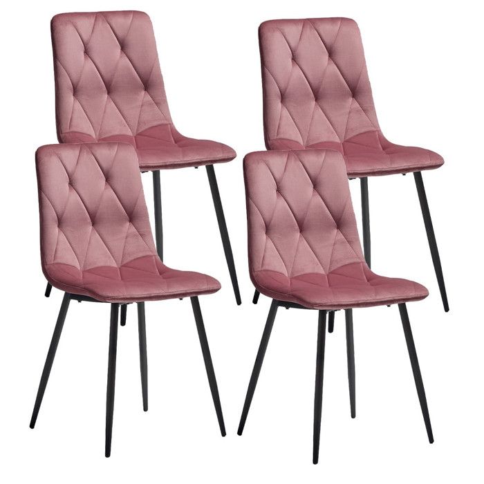 CARINE - Lot de 4 Chaises Capitonnées Rose Pieds Métal CARINE - Lot de 4 Chaises Capitonnées Rose Pieds Métal