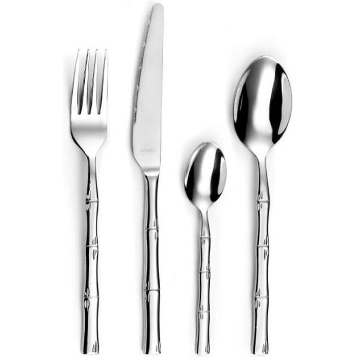 Ménagère - AMEFA - Karma - 24 pièces (6 pers.) - Inox finition brillante - Manches tiges bambou - Coffret Ménagère - AMEFA - Karma - 24 pièces (6 pers.) - Inox finition brillante - Manches tiges bambou - Coffret