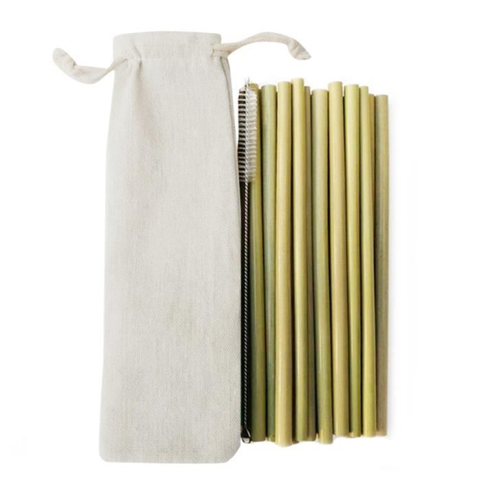18 Pailles En Bambou Réutilisables Biodégradables - Lot Avec 3 Tailles + 2 Brosses De Nettoyage