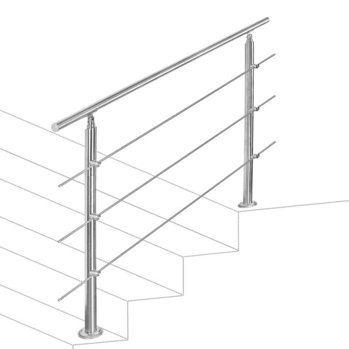 Garde-corps Rampe d'escalier Escalier Acier Inoxydable utilisable comme , Parapet rambarde, balcon ou terrasse 100cm avec 3 Tringles