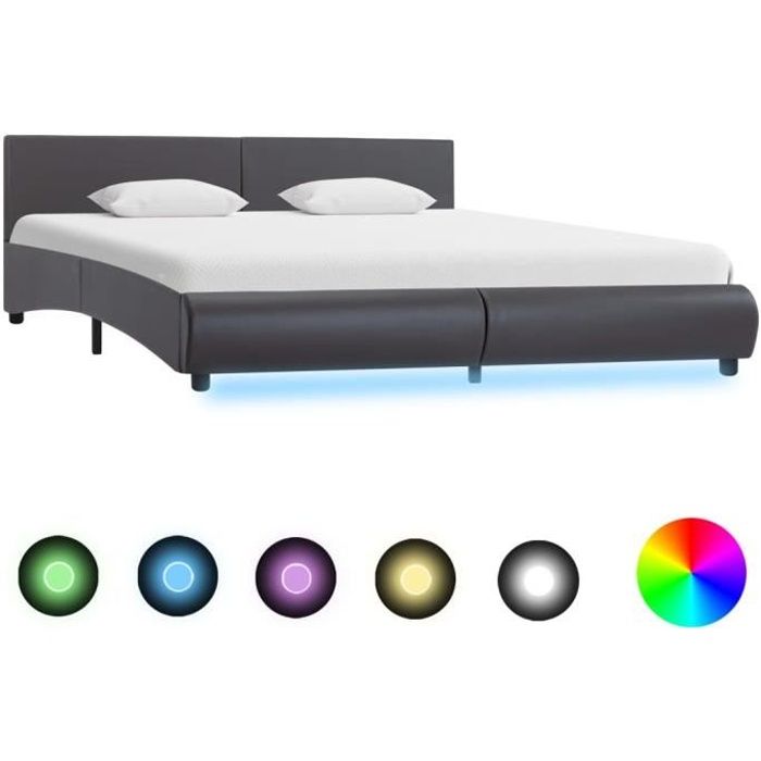 Cadre de lit avec LED - CESAR - Gris - 180 x 200 cm - Métal - Contemporain