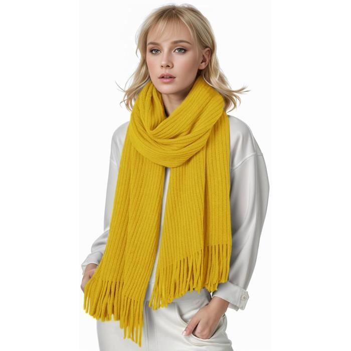 Echarpe noire à pompons smileys jaunes en mouton tricotée en France 100% cachemire maille mousseuse
