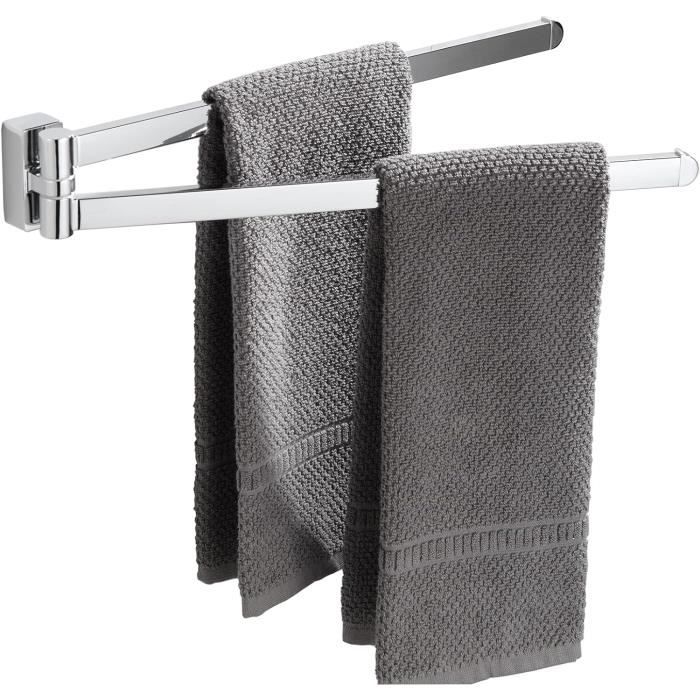 Porte serviettes pivotant en acier inoxydable chromé avec 2 barres pivotantes