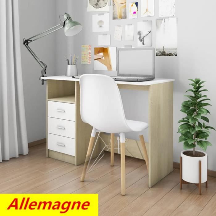 Bureau Avec Tiroirs Blanc Et Chene Sonoma 100x50x76cm Agglomere Achat Vente Bureau Bureau Avec Tiroirs Blanc Et Soldes Sur Cdiscount Des Le 20 Janvier Cdiscount