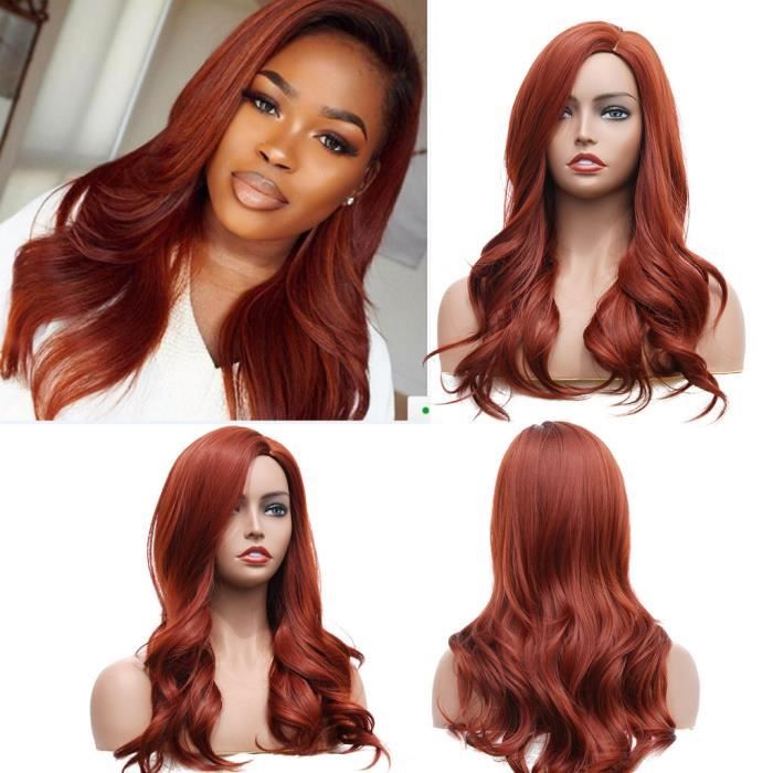 Perruque Femme Longue Synthétique Bouclée Noire - Coiffure Ondulée Avec 4 Bonnets Inclus