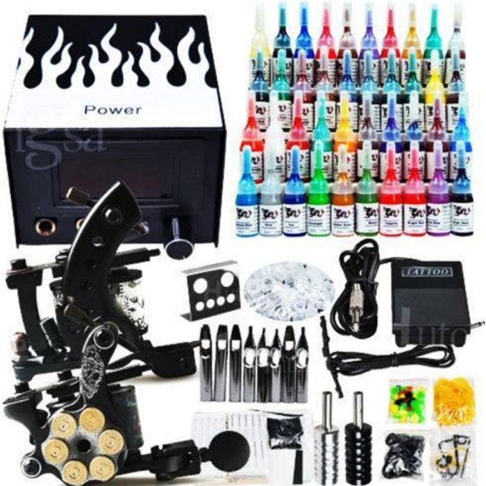 Machine de Tatouage Kit Complet pour Débutant avec Deux Pistolets de Tatouage et 40 Encres