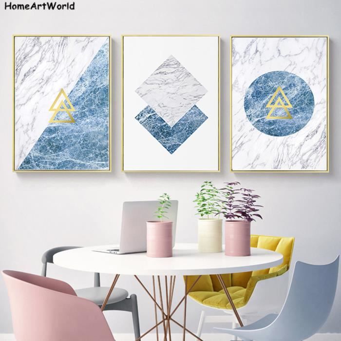 Hd Imprime Pour Chambre De Bebe Peinture Bleu Blanc Geometrie Wall Art Toile Image Sans Cadre Cdiscount Maison
