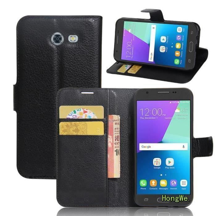 RongLe® Samsung Galaxy J3 (2017) 5.0 Coque Folio Support élégant Retro - Noir