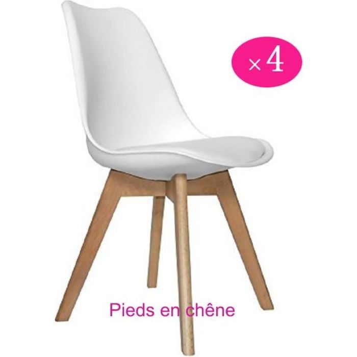 lot de 4 chaises de cuisineen bois, rétro tulip rembourrée chaise de salle de bureau avec pieds en bois de chêne massif - blanc