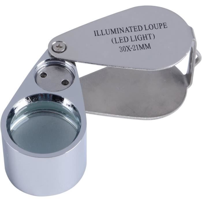 Loupe grossissante x30,pliante,avec éclairage LED,pour joaillerie
