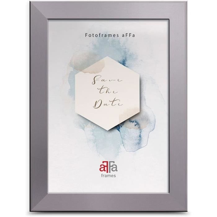 aFFa frames, Hekla, Cadre photo MDF, facile à nettoyer, Rectangle, avec façade en verre acrylique, Argent, 15 x 20 cm