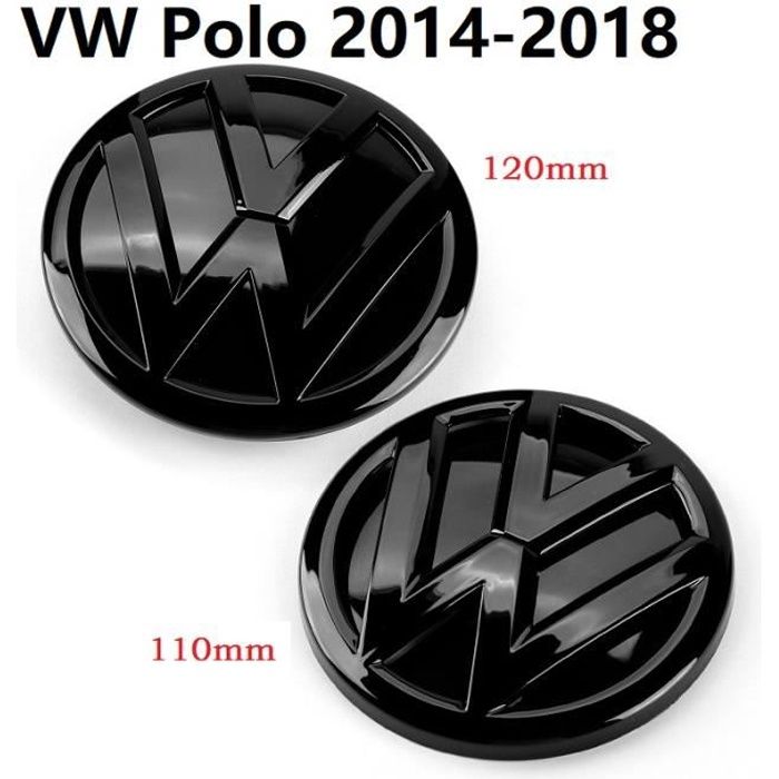2pcs Insigne logo emblème avant 120mm + arrière 110mm noir Brillant pour Volkswagen VW Polo 6C 2014-2018