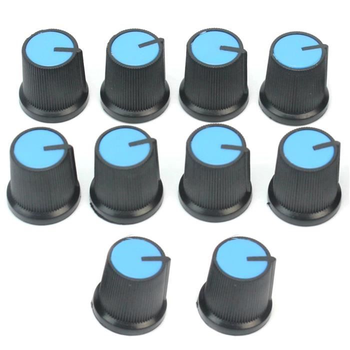 Lot De 10 Boutons Rotatifs (potentiomètres) Noirs En Plastique Et Métal - Pour Axe De 6mm De Diamètre