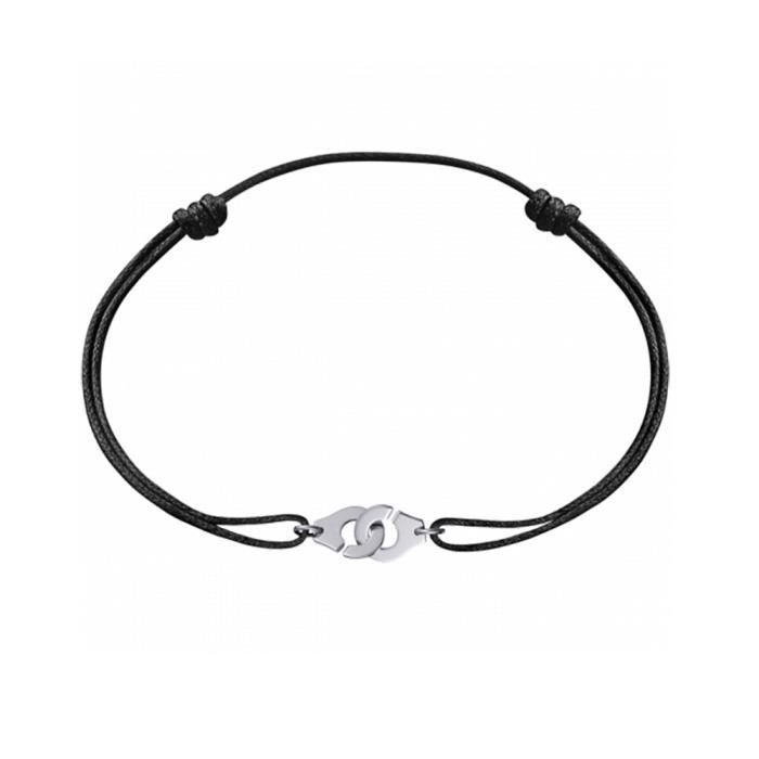 Collier - Ras-de-Cou - Menotte Argenté - Cordon Noir - Réglable