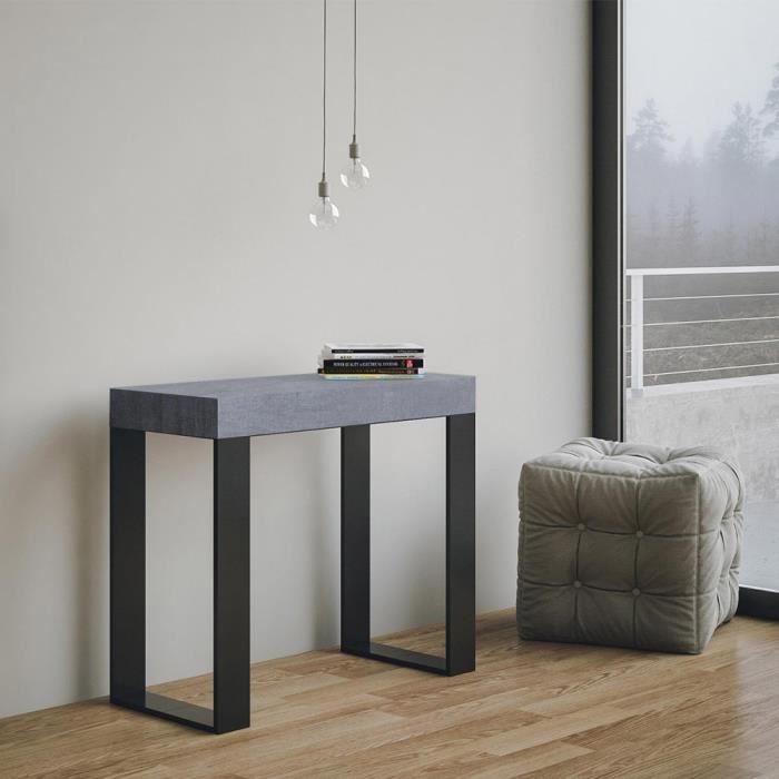 Console extensible - Tecno Concrete - Extensible 90–300 cm - Gris anthracite - Structure luge en fer peint
