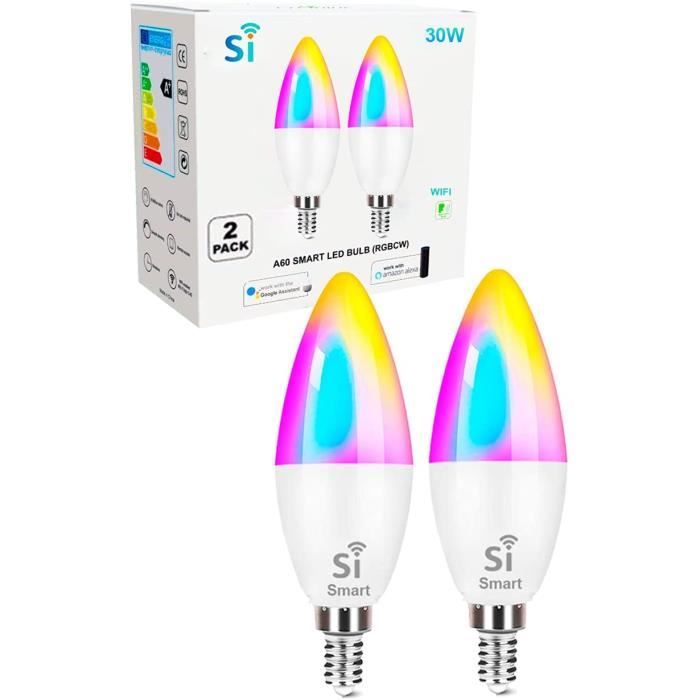 Smart WiFi Ampoule LED à intensité variable Google Home E14 ampoule RGBCW de couleur changeante ampoule multicolore intelligente compatible avec Alexa Echo