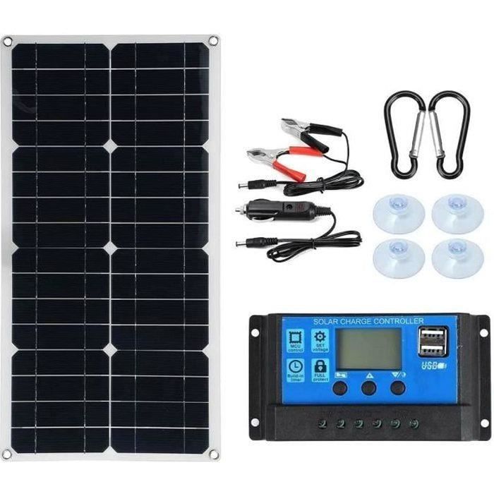 Kit Panneau Solaire Portable 50W 12V - Chargeur Avec 2 Ports USB - Pour Camping-car, Bateau, Camping - Silicium Monocristallin