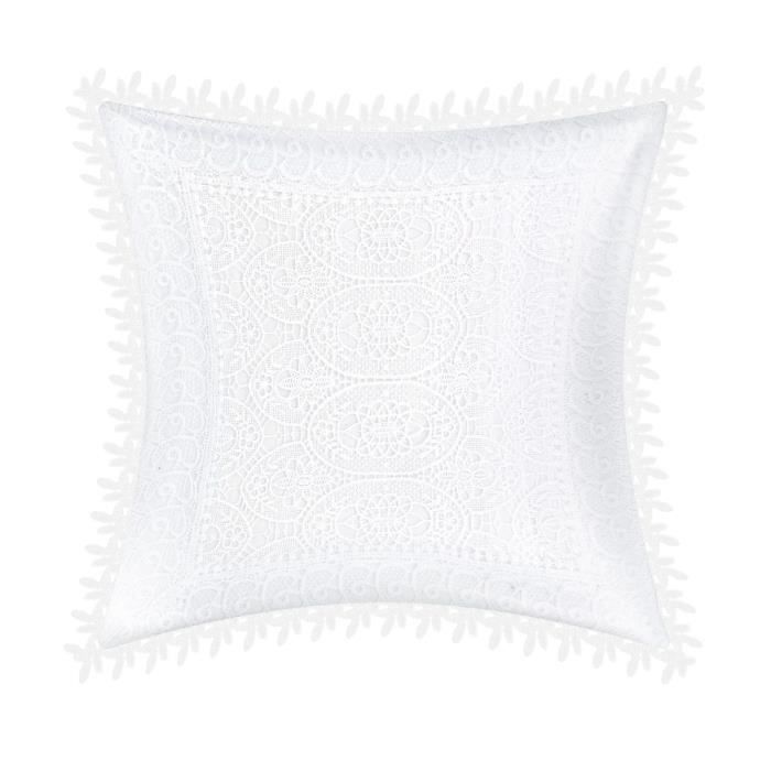 Housses de Coussin - AVIZAR - 45x45 cm - Bordure Dentelle - Élégance - Blanc Housses de Coussin - AVIZAR - 45x45 cm - Bordure Dentelle - Élégance - Blanc