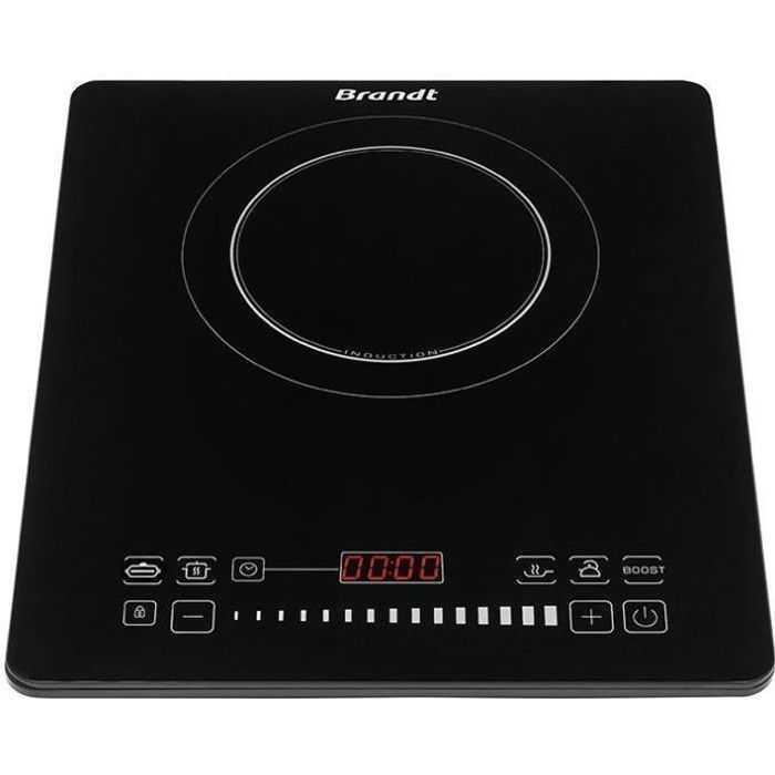 BRANDT Table induction 1 foyer 2000 Watts 10 positions de cuisson TI1SLIM noire