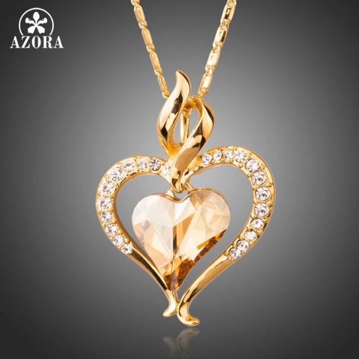 TseenYi Collier Coeur En Cristal Pendentif Argent CZ Boho Étincelant Ras Du Cou Amour Chaine Bijoux