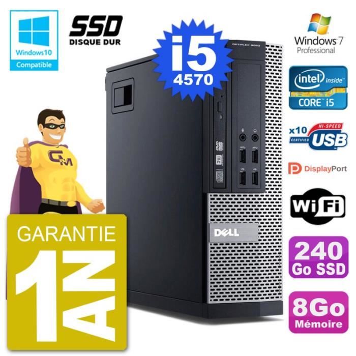PC Dell 9020 SFF Intel i5-4570 RAM 8Go SSD 240Go Graveur DVD Wifi W7