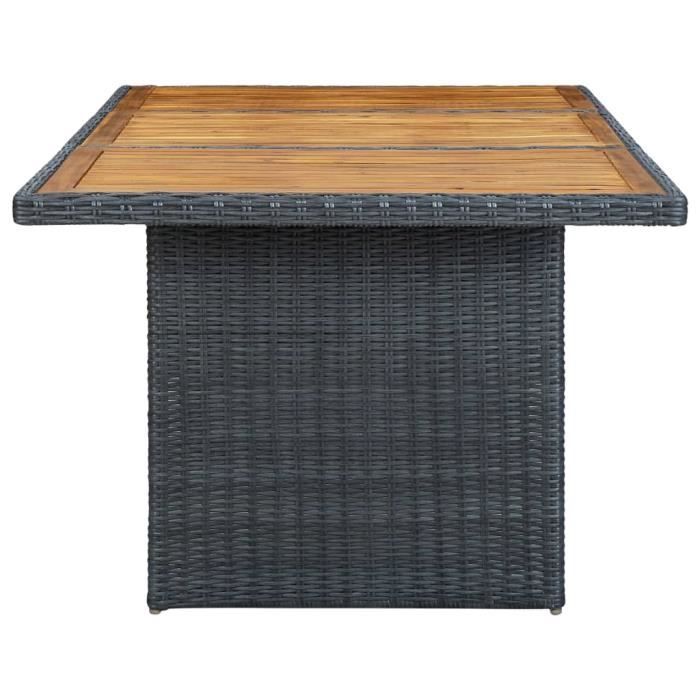 Table de jardin - EJ.LIFE - Gris foncé - Résine tressée et bois d'acacia - Extérieur - 200 x 100 x 74 cm