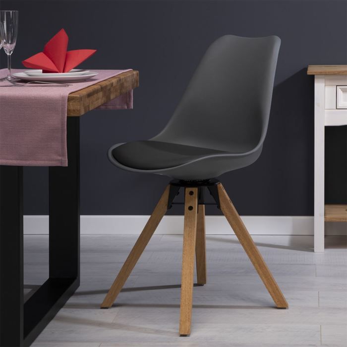 Lot de 2 chaises de salle à manger BOLIVIA pivotantes style scandinave design nordique pieds en bois massif siège en plastique gris Lot de 2 chaises de salle à manger BOLIVIA pivotantes style scandinave design nordique pieds en bois massif siège en plastique gris