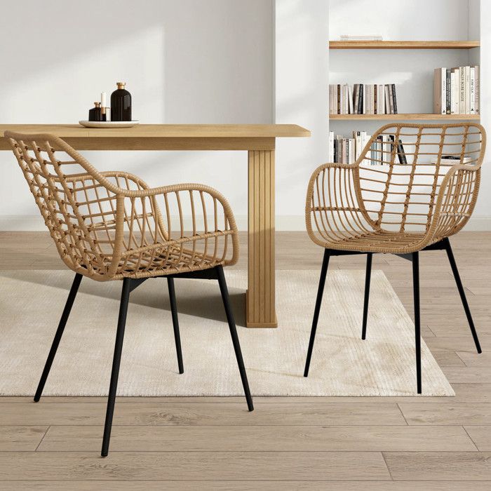 IDMARKET Lot de 2 chaises de salle à manger SUMMER effet rotin bois clair